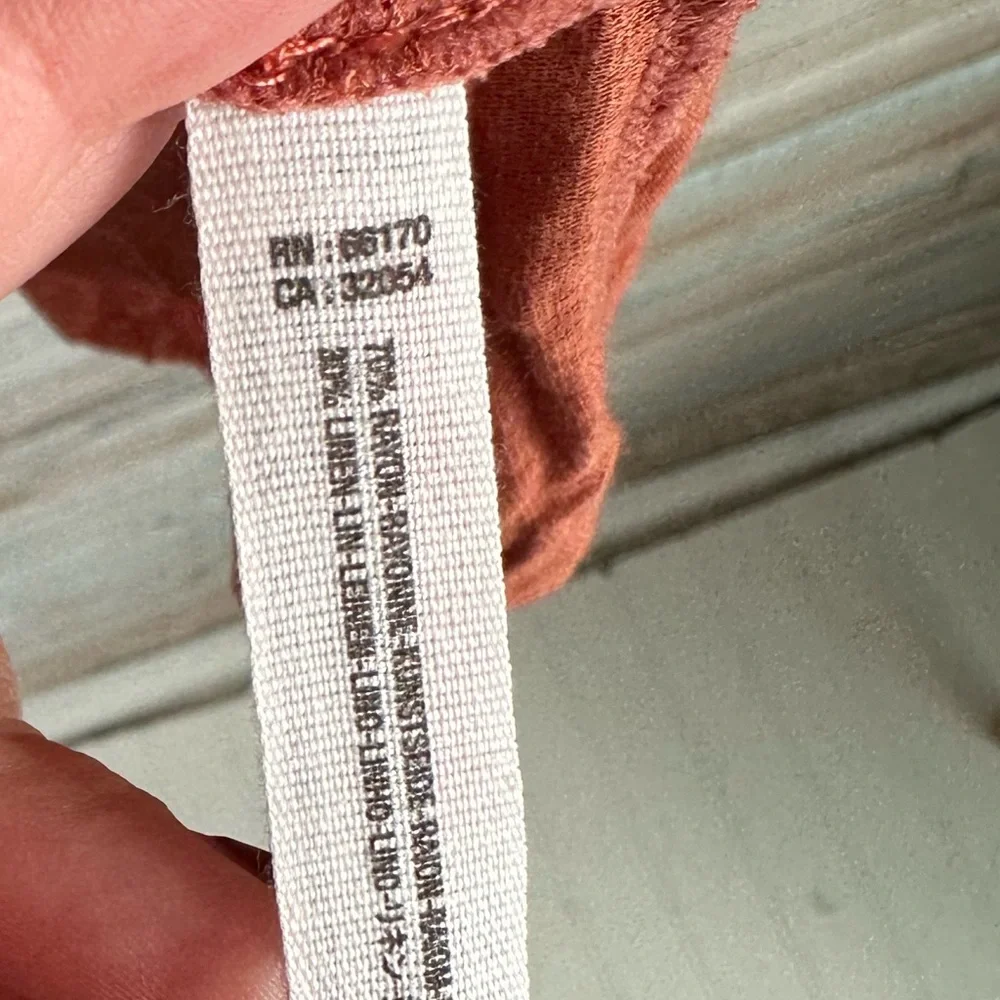 FREE PEOPLE BEACH Ruffle Balloon Sleeve Burnt Orange shirt Dress extra small - Picture 2 of 4